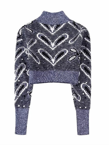 Yipinpay Turtleneck Cropped Sweater Women Jacquard Knitted Sweater Woman 2023 Long Sleeve Knit Top Pullover Winter Women's Jersey